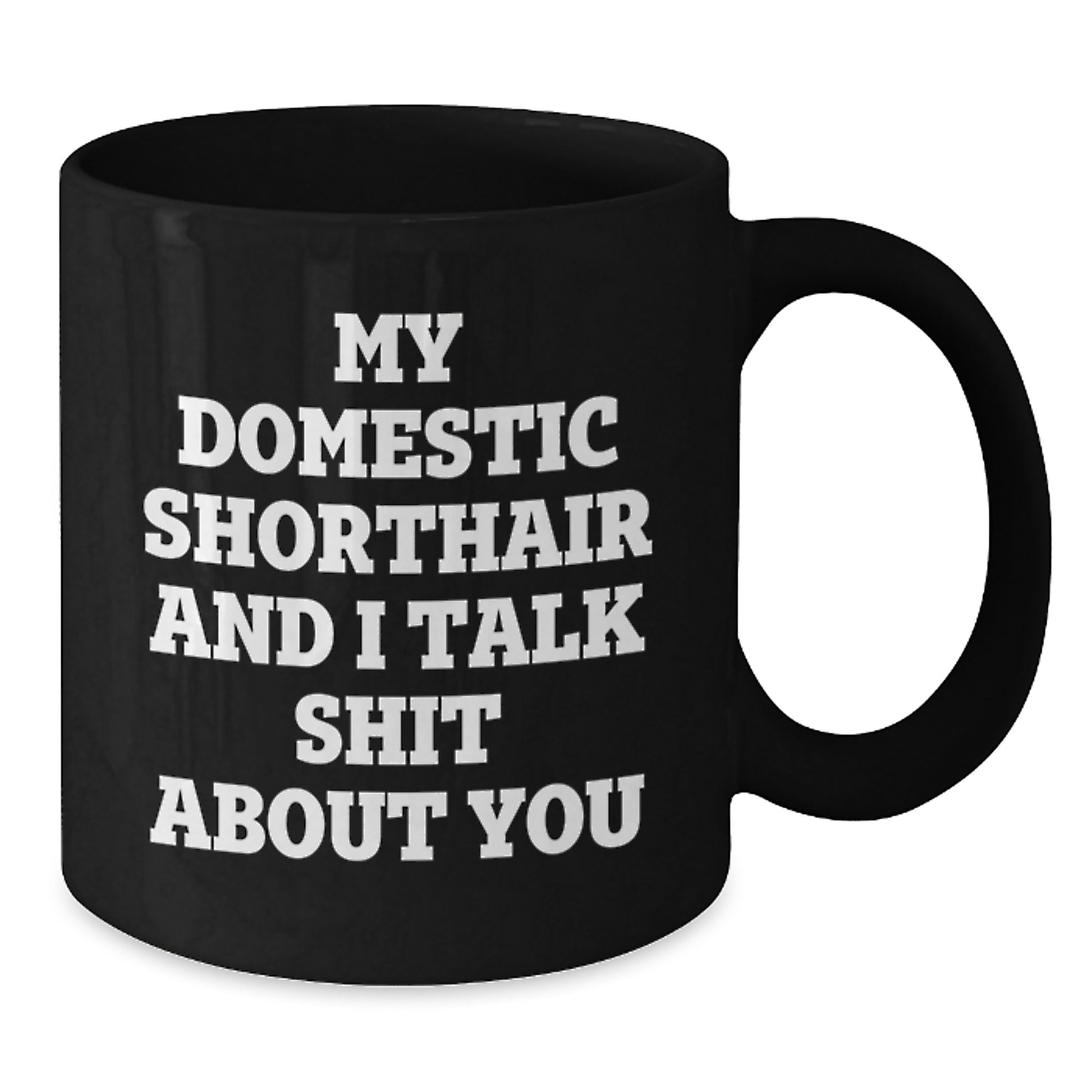 Funny Domestic Shorthair Cat Gifts from Friends for Graduation Unique - 'My Domestic Shorthair And I Talk Shit About You' Black Coffee Mug - Additional