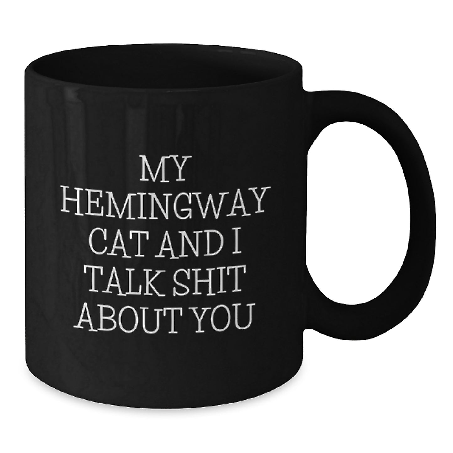 Funny Hemingway Cat Gifts for Men, Gifts from Dad on Father's Day, Black Coffee Mug, 'My Hemingway Cat And I Talk Shit About You' Quote - Additional