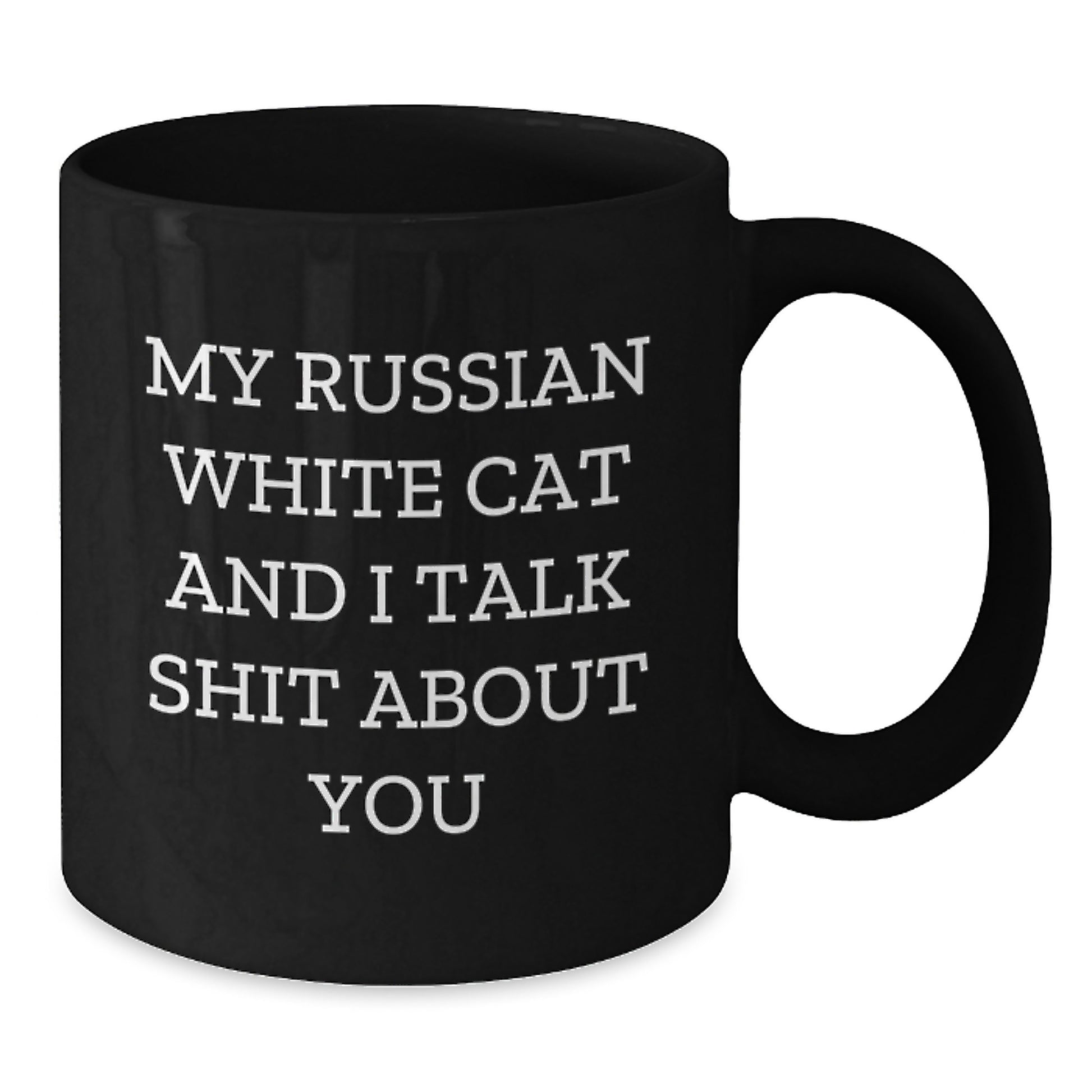 Funny Gifts for Russian White Cat Lovers, Black Coffee Mug, Unique Father's Day Unique Gift for Dad - Additional