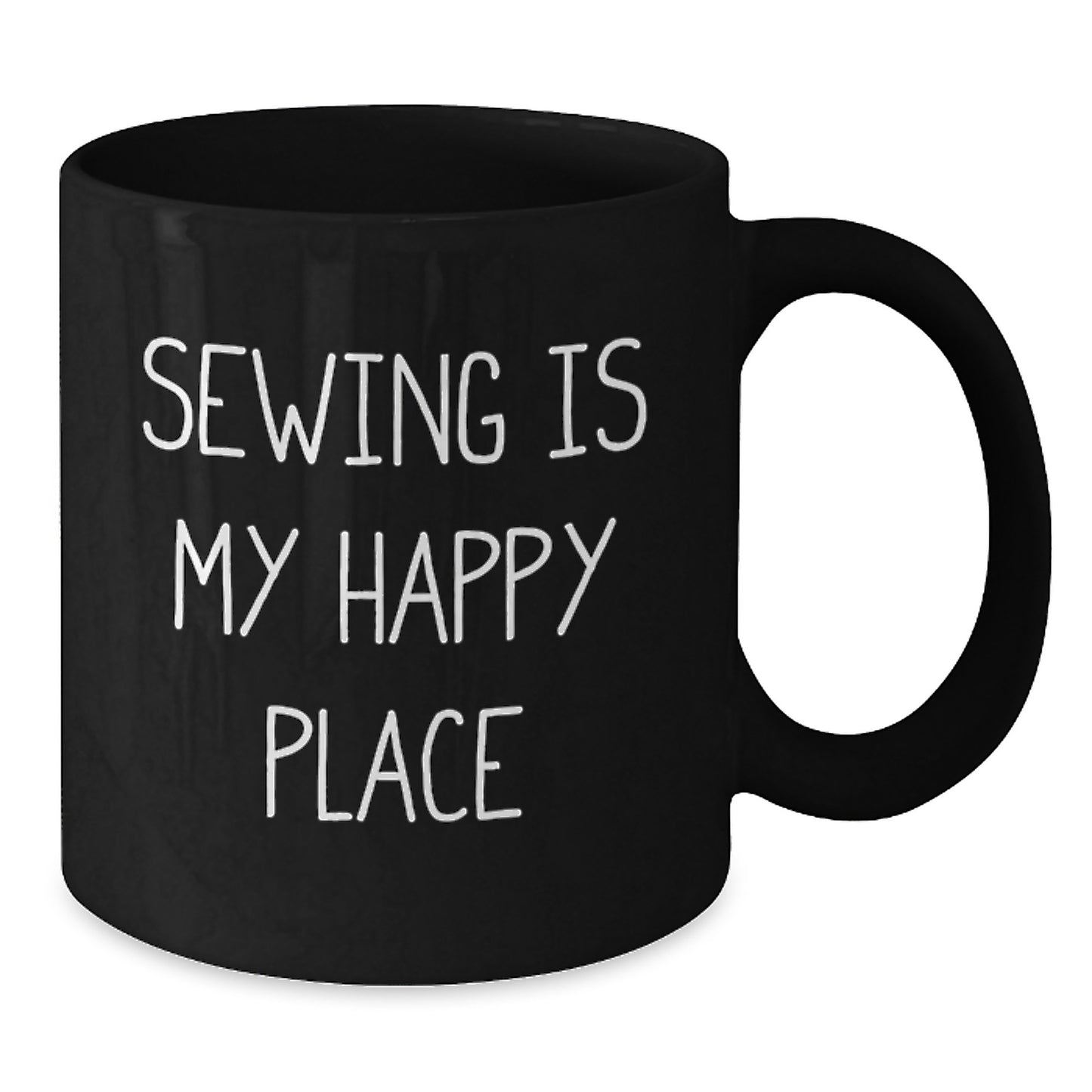 Sewing Enthusiasts Gifts from Family for Christmas Unique Sewing Black Coffee Mugs with Funny Quote 'Sewing Is My Happy Place' - Additional