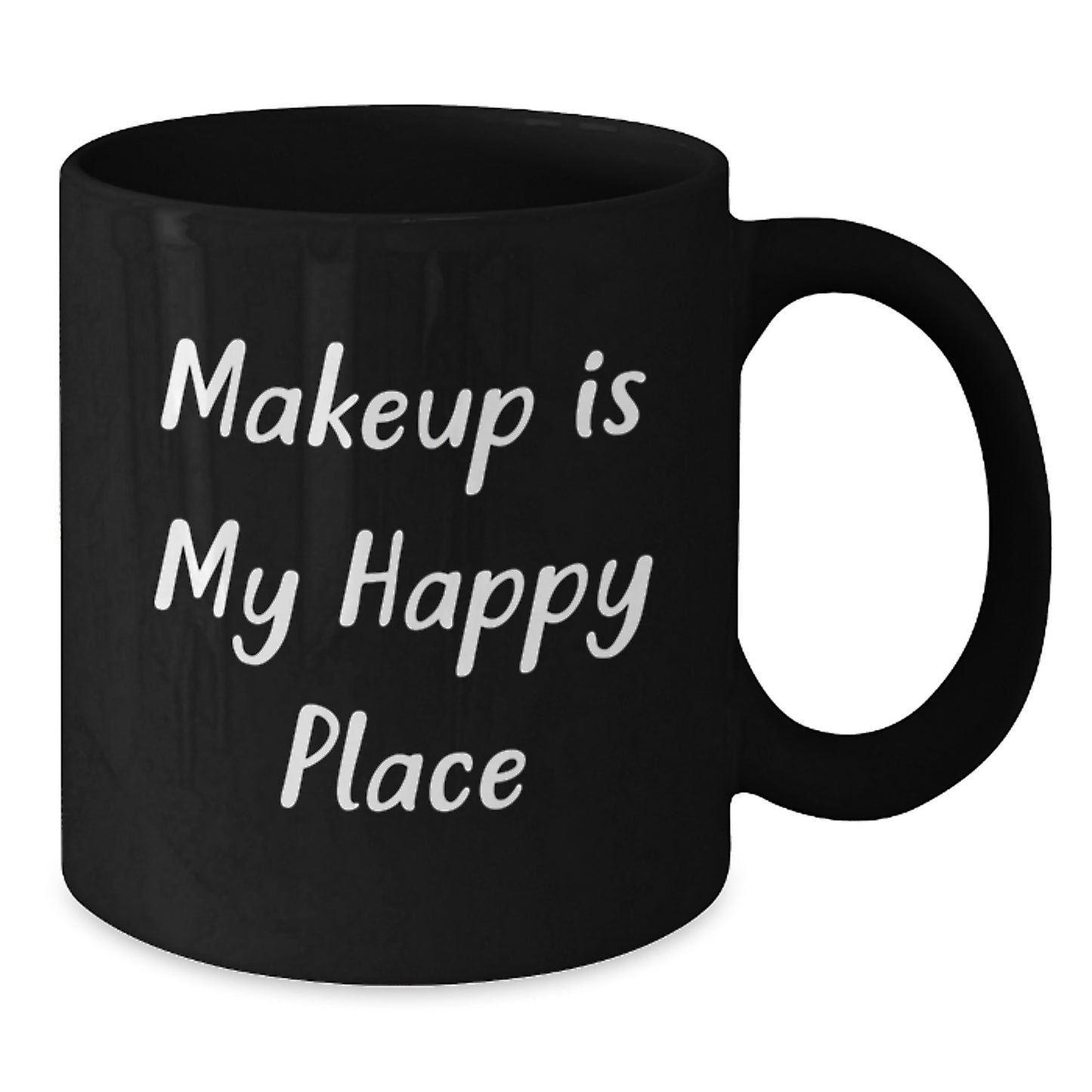 Funny Christmas Unique Gifts for Makeup Lovers, Makeup Is My Happy Place, Black Coffee Mugs for Women Friends - Additional