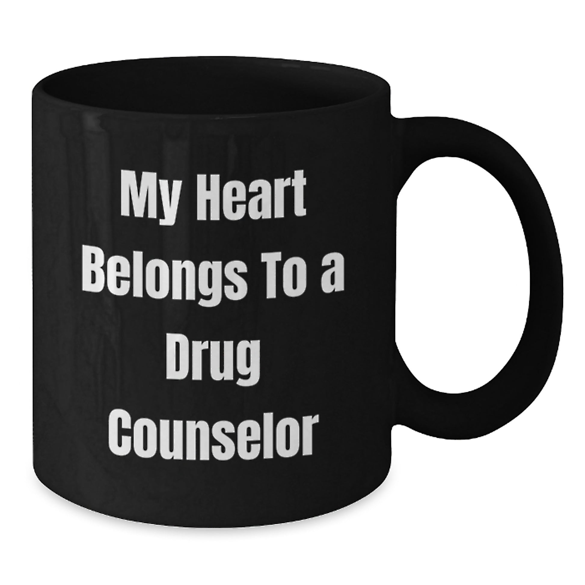 Funny Gifts from Men for Drug Counselor, Black Coffee Mug, 'My Heart Belongs To A Drug Counselor' Quote Christmas Unique Ideas - Additional