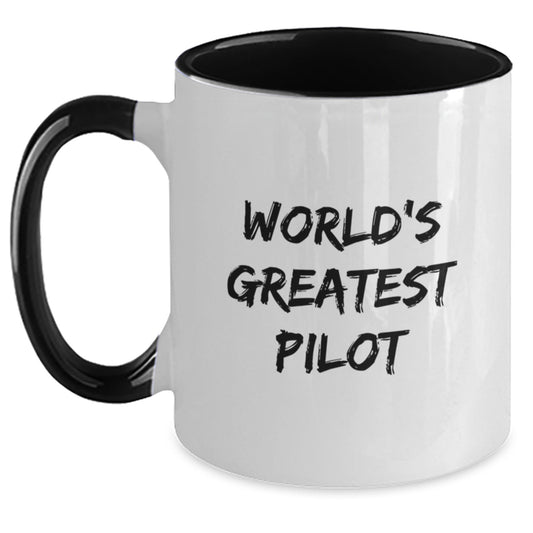 Funny World's Greatest Pilot Gifts from Men to Fellow Pilots - Pilot Two Tone Coffee Mug Red and White, 11oz - Main