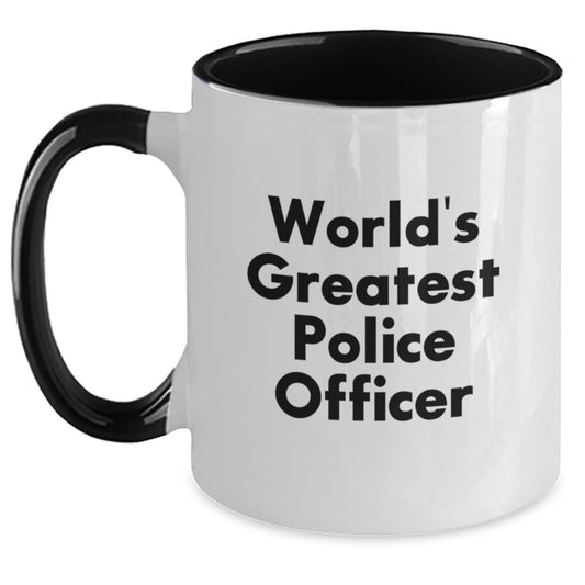 Funny Police Officer Gifts Unique Two Tone Coffee Mugs for Men Police Officer Friends - 'World's Greatest' Christmas Unique - Main