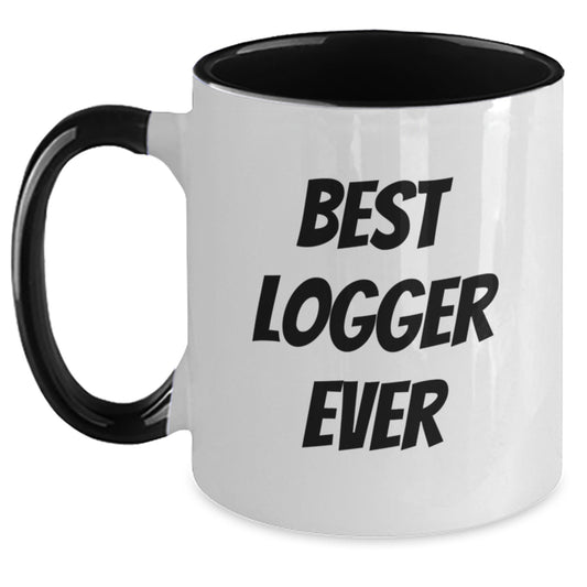 Funny Logger Gifts from Men, Unique Birthday Unique Gifts for Logger Friends, Best Logger Ever Two Tone Coffee Mug - Black and White, Red and White, Navy and White, Pink and White - Main