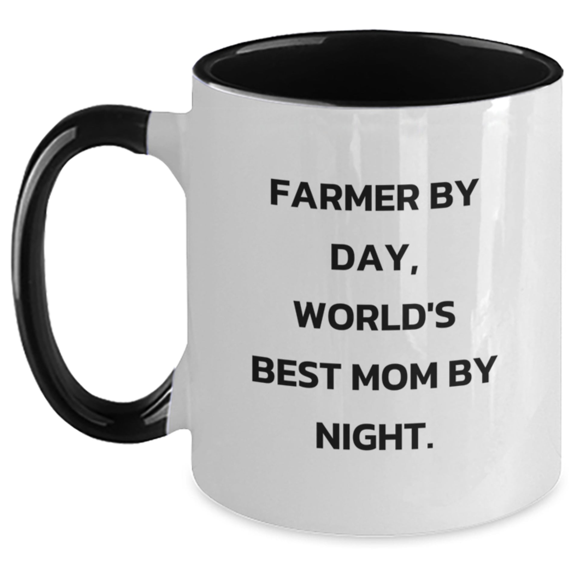 Funny Farmer Gifts from Mom for Christmas Unique Presents Two Tone Coffee Mug - Farmer By Day, World's Best Mom By Night. - Main