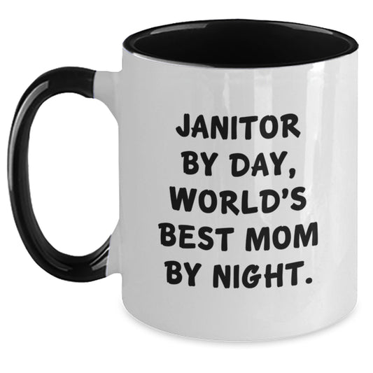 Janitor Gifts from Mom, Funny Two-Tone Coffee Mug for Graduation, World's Best Mom Quote, 11oz Ceramic Mug for Janitor - Main
