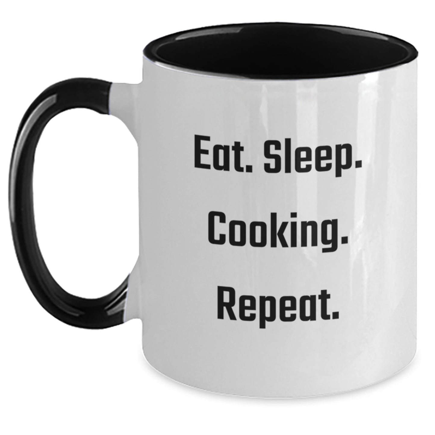 Funny Cooking Gifts for Friends, 'Eat. Sleep. Cooking. Repeat.' Two Tone Coffee Mug, Christmas Unique Presents from Friends, 11oz Ceramic Mug - Main