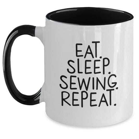 Sewing Fun Gifts from Women, Cute Two Tone Coffee Mug with Inspirational Eat. Sleep. Sewing. Repeat. Quote for Graduation Unique Gifts for Sewing Enthusiasts, Friends, and Family - Main