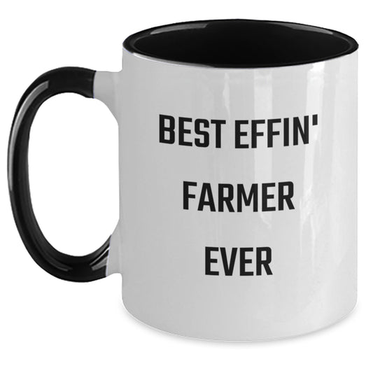 Funny Farmer Gifts for Him from Friends - Best Effin' Farmer Ever Two Tone Coffee Mug for Graduation, Unique Mugs for Farmers, Men, or Coworkers - Main