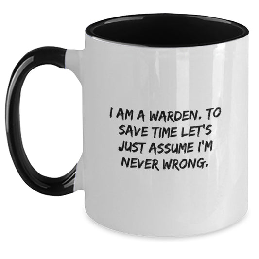 Warden Humor Funny Gifts for Him from Friends or Family - Warden Two Tone Coffee Mug with Black and White, Red and White, Navy and White, Pink and White Options - Main
