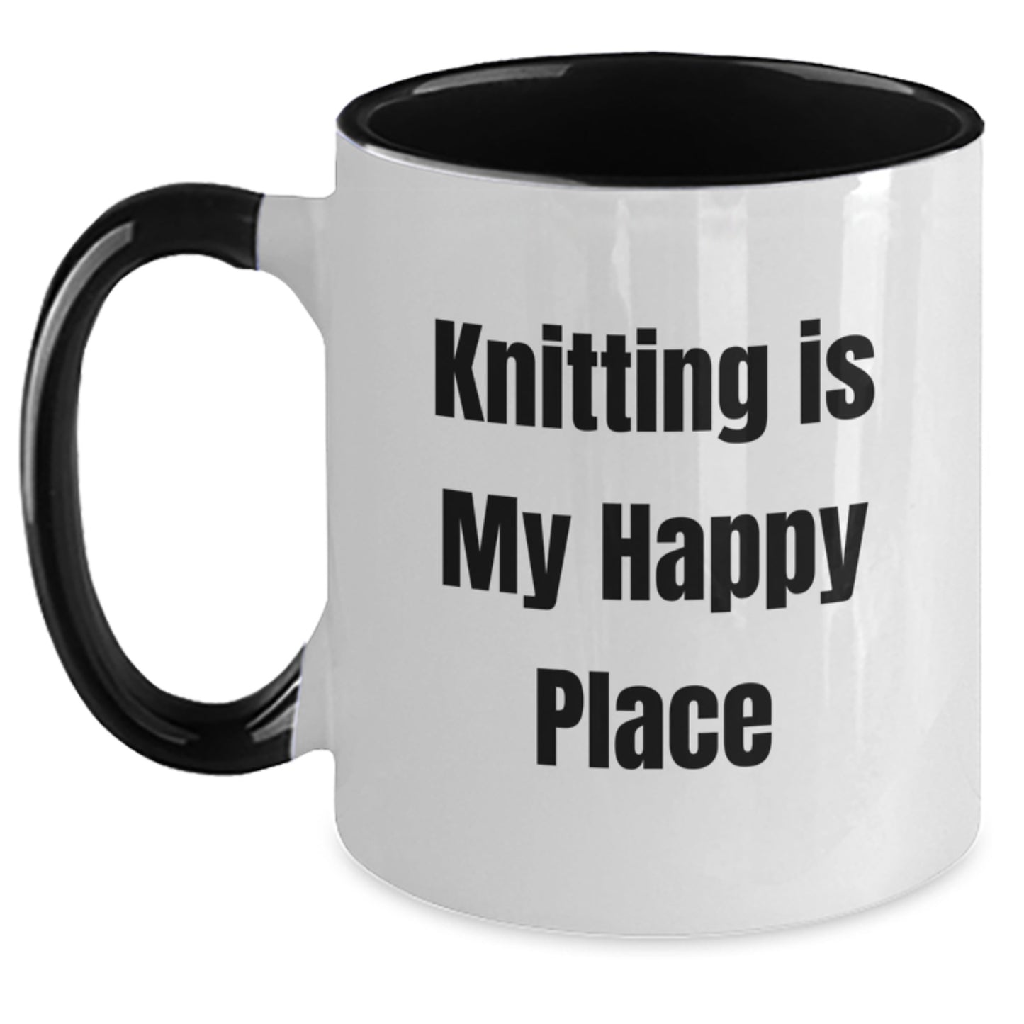 Funny Knitting Gifts for Knitting Lovers, Two Tone Coffee Mug with Knitting Is My Happy Place Quote, Ideal Gift for Mother's Day - Gifts from Family to Knitting Enthusiasts - Main
