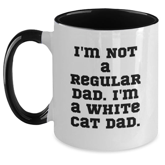Funny White Cat Dad Gifts from Family to Men, Unique Christmas Unique Gifts for White Cat Enthusiasts, Two Tone Coffee Mug - Main