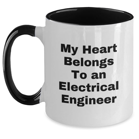 Funny Electrical Engineer Gifts, Unique Birthday Mug for Men or Women, 'My Heart Belongs To An Electrical Engineer' Quote, Two Tone Coffee Mug - Main