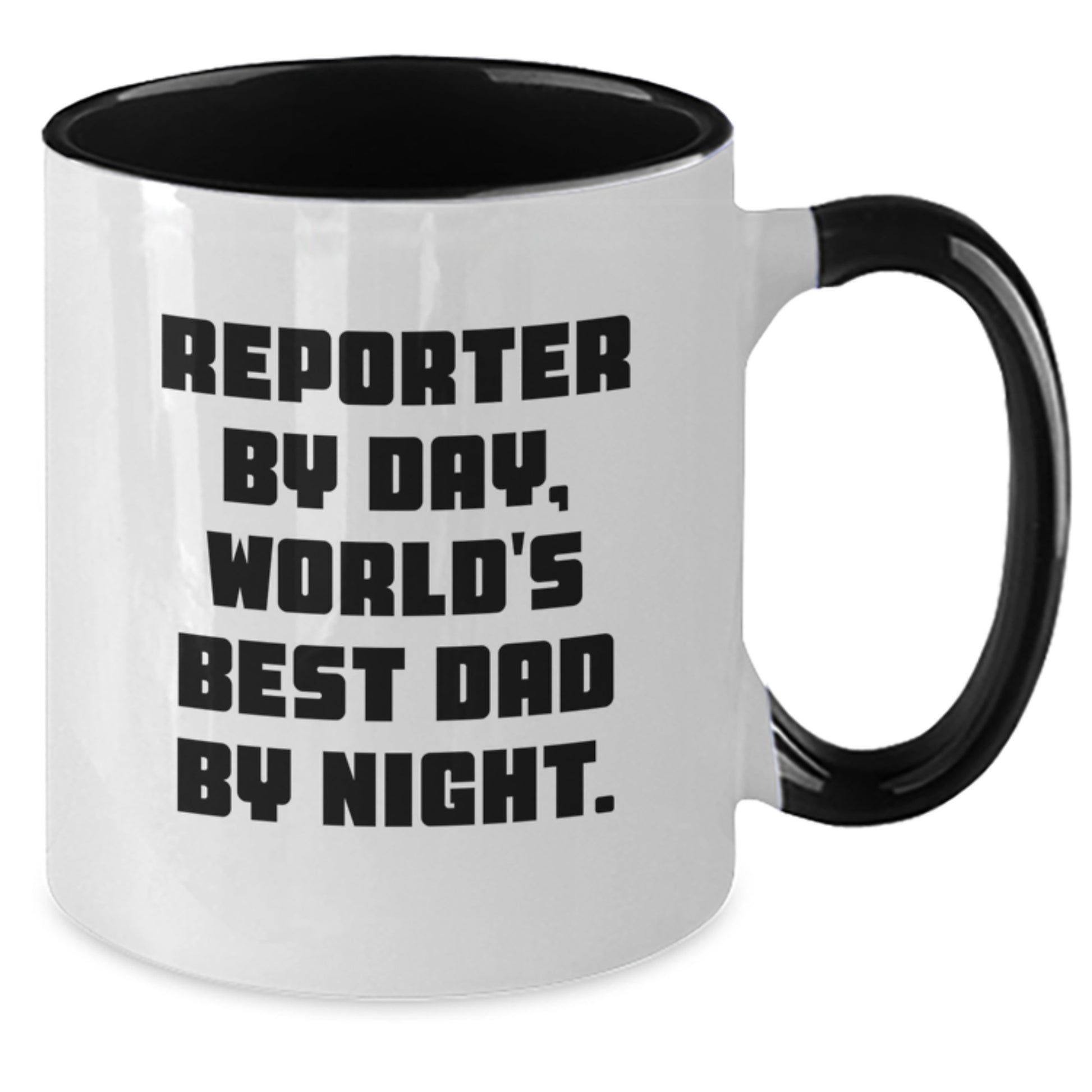 Reporter Gifts for Men, Funny Two Tone Coffee Mug, 'Reporter By Day, World's Best Dad By Night', Christmas Unique Gifts from Dad to Son - Additional