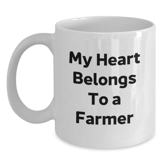 Funny Farmer Gifts, White Coffee Mug, My Heart Belongs To A Farmer, Gifts from Family to Farmer, Christmas Unique Gifts - Main