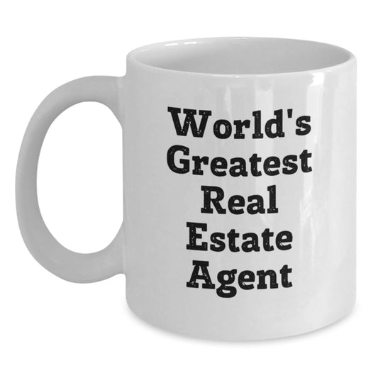 Gifts from Family to Real Estate Agent, World's Greatest Real Estate Agent Quote, White Coffee Mug for Graduation Unique Gifts - Main