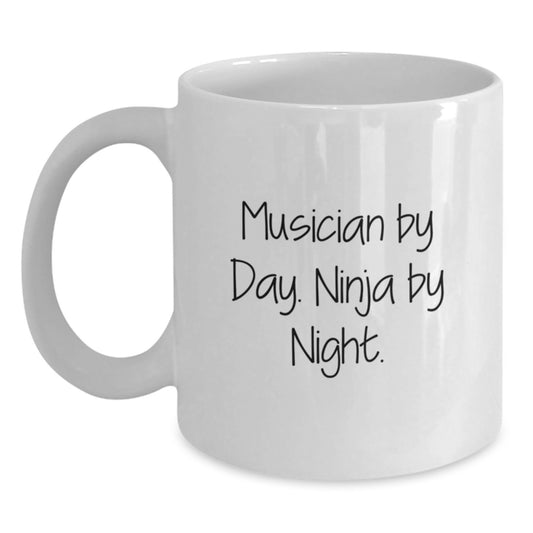 Funny Musician Gifts from Friends - Musician White Coffee Mug - 'Musician By Day. Ninja By Night.' for Musician Men, Women, Friends, Coworkers, Family - Main