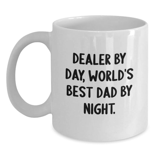 Funny Dealer Gifts from Family - White Coffee Mug - Dealer By Day, World's Best Dad By Night. - Main