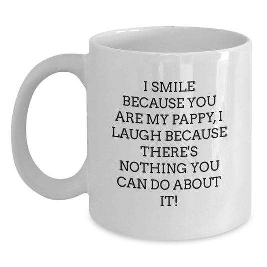 Funny Pappy Gifts for Dad, Unique Handmade White Coffee Mug with 'I Smile Because You Are My Pappy' Quote, Perfect for Father's Day Unique Gifts from Family and Friends - Main