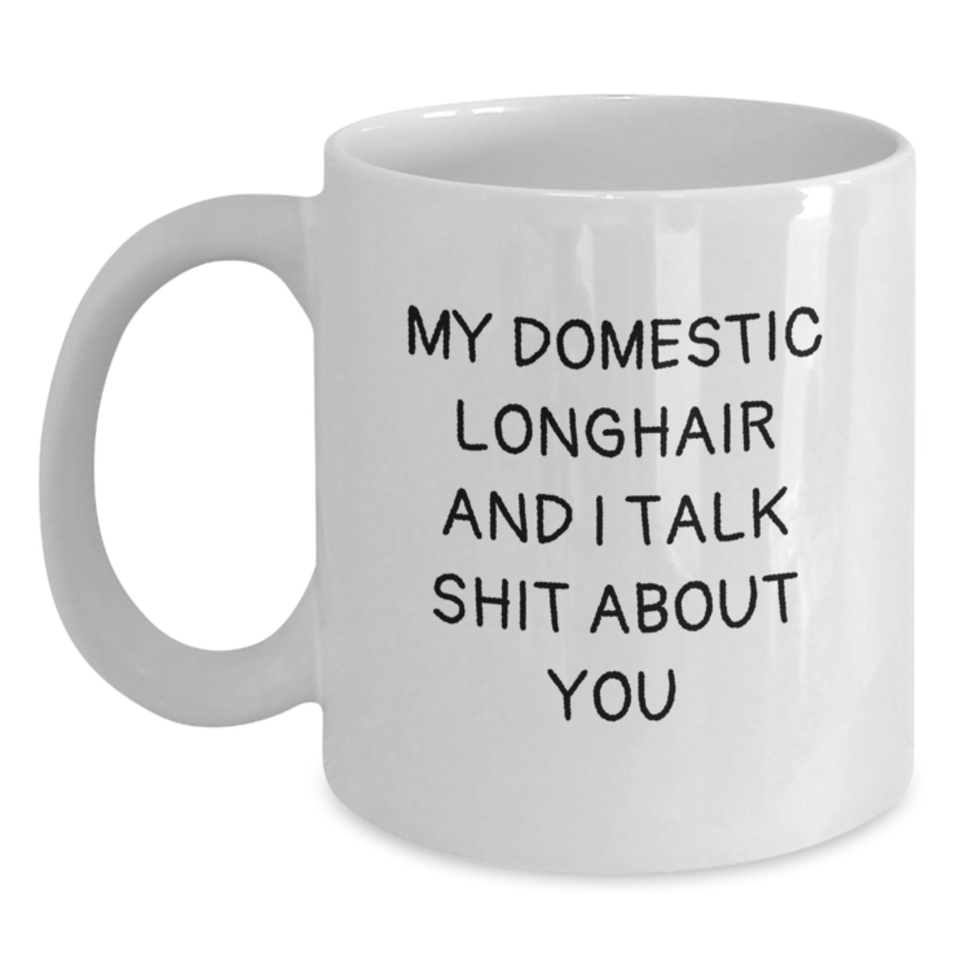 Funny Domestic Longhair Cat Gifts from Men, Women, Friends to Family, Coworkers for Valentine's Unique White Coffee Mug - Main