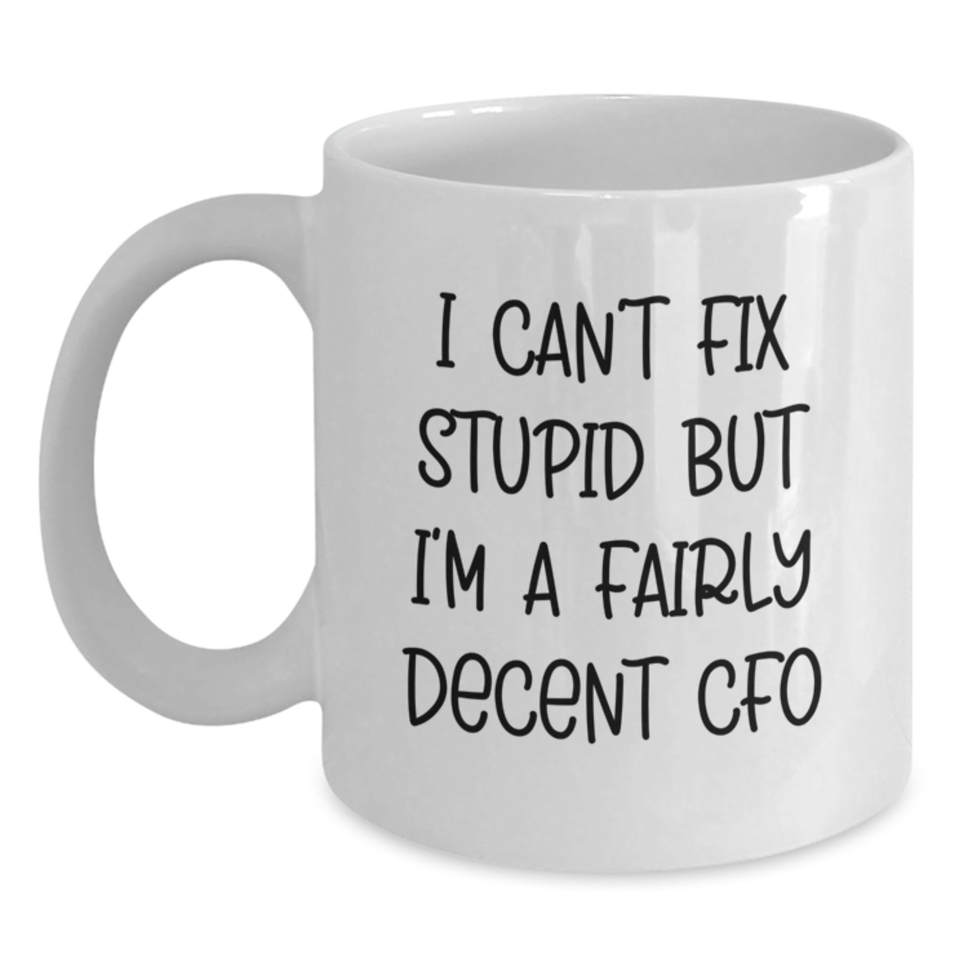 Funny CFO Gifts from Men to Friends for Graduation, 'I Can't Fix Stupid But I'm A Fairly Decent CFO', White Coffee Mug - Main