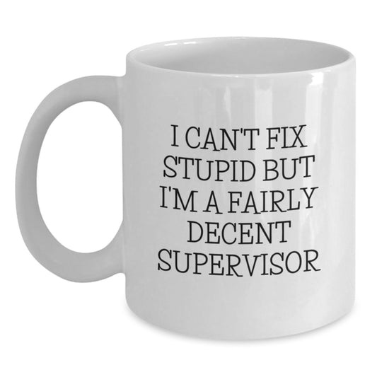 Funny Supervisor Gifts from Friends to Supervisor Birthday Unique Mugs I Can't Fix Stupid But I'm A Fairly Decent Supervisor - Main