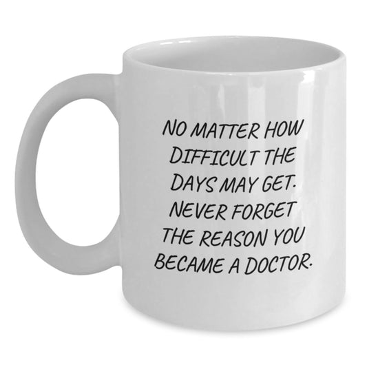 Funny Doctor Gifts from Friends for Graduation - White Coffee Mug - 'No Matter How Difficult The Days May Get. Never Forget The Doctor You Became' - Main