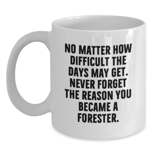 Forester Gifts from Friends, White Coffee Mugs for Men, Inspirational Quote 'No Matter How Difficult The Days May Get. Never Forget The Reason You Became A Forester.' for Graduation, Gifts for Him - Main