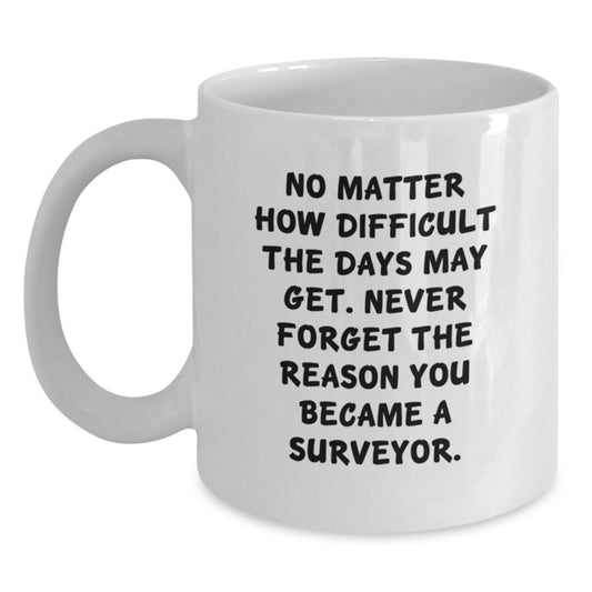 Funny Surveyor Gifts for Men, Graduation Unique Gifts from Friends, Surveyor White Coffee Mug with Inspirational Quote, 11oz or 15oz Capacity, Ceramic, Microwave, Dishwasher Safe - Main