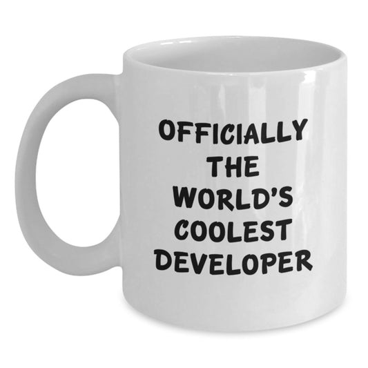 Funny Developer Gifts from Friends for Men, 'Officially The World's Coolest Developer' White Coffee Mug, Graduation Unique Gifts - Main