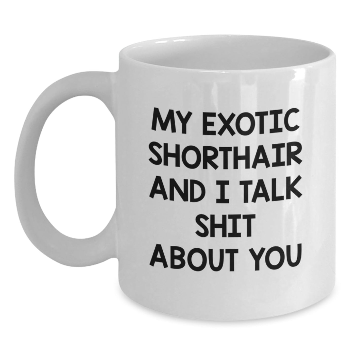 Funny Exotic Shorthair Cat Gifts for Men - 'My Exotic Shorthair And I Talk Shit About You' White Coffee Mug for Graduation Unique Gifts from Men to Family - Main