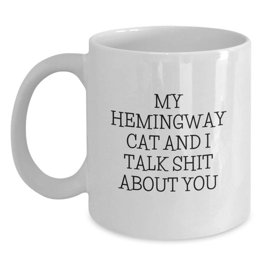Funny Hemingway Cat White Coffee Mugs Gifts from Men to Friends on Father's Day - Main