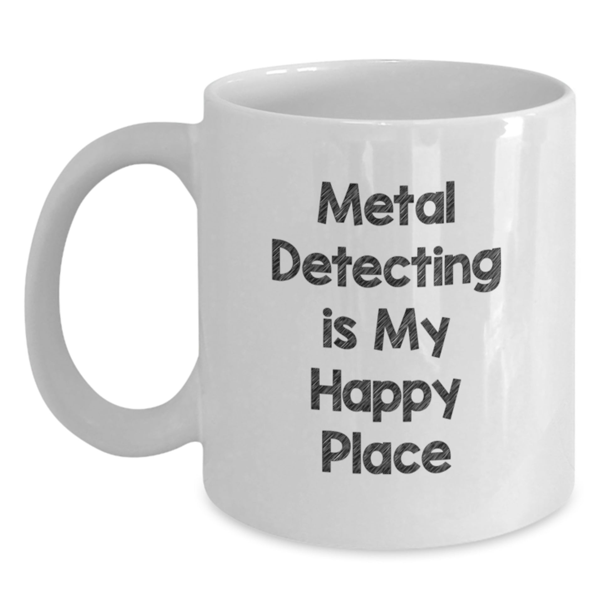 Funny Metal Detecting Gifts for Him, White Coffee Mug, 'Metal Detecting Is My Happy Place' Quote, Birthday Unique Gifts from Men to Metal Detecting Friends - Main