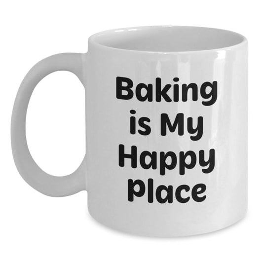 Baking Gifts for Her, Funny White Coffee Mug for Women, Baking Is My Happy Place Valentine's Unique Gifts from Friends - Main