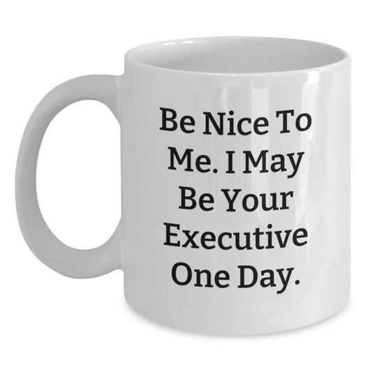 Funny Executive White Coffee Mug Gifts from Friends to Executive, Birthday Unique Gifts for Executive Men Women Coworkers Family - Be Nice To Me. - Main