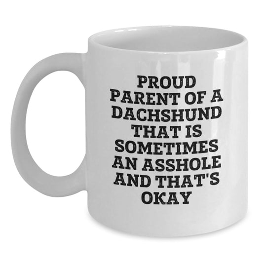 Funny Dachshund Dog Gifts for Father's Day, White Coffee Mug for Dad, Proud Parent Mugs - Main