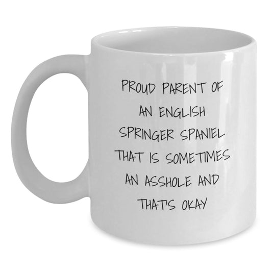Funny English Springer Spaniel Dog Lover Gifts from Men to Women, English Springer Spaniel Dog Mom Dad Birthday Unique Gifts, White Coffee Mug - Proud Parent Quote - Main