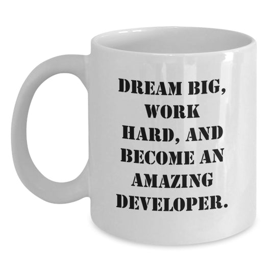 Developer Inspirational White Coffee Mug Gifts from Friends, Become an Amazing Developer, Unique Birthday Unique Gift for Him - Main