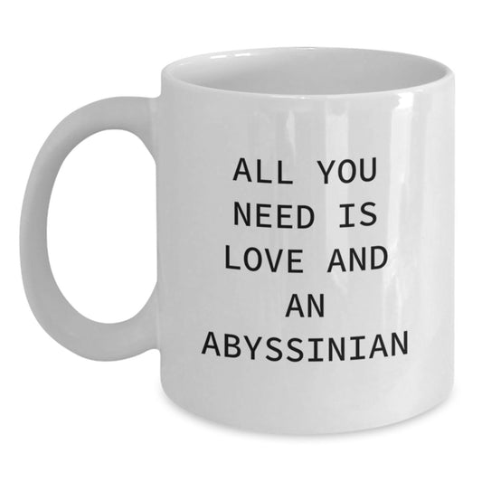 Funny Abyssinian Cat Gifts from Friends - All You Need Is Love And An Abyssinian White Coffee Mug for Birthday - Main