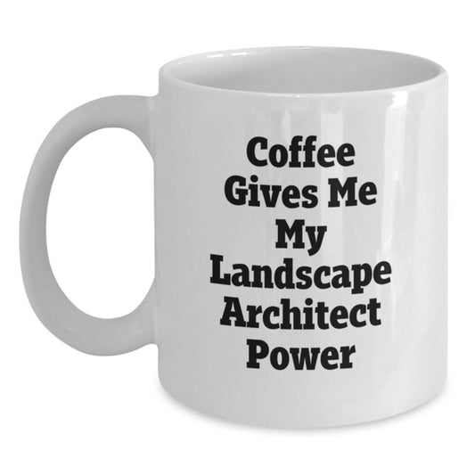 Funny Landscape Architect Christmas Unique Gifts from Men, Christmas Unique Gifts for Landscape Architect, White Coffee Mug with Coffee Gives Me My Landscape Architect Power Quote - Main