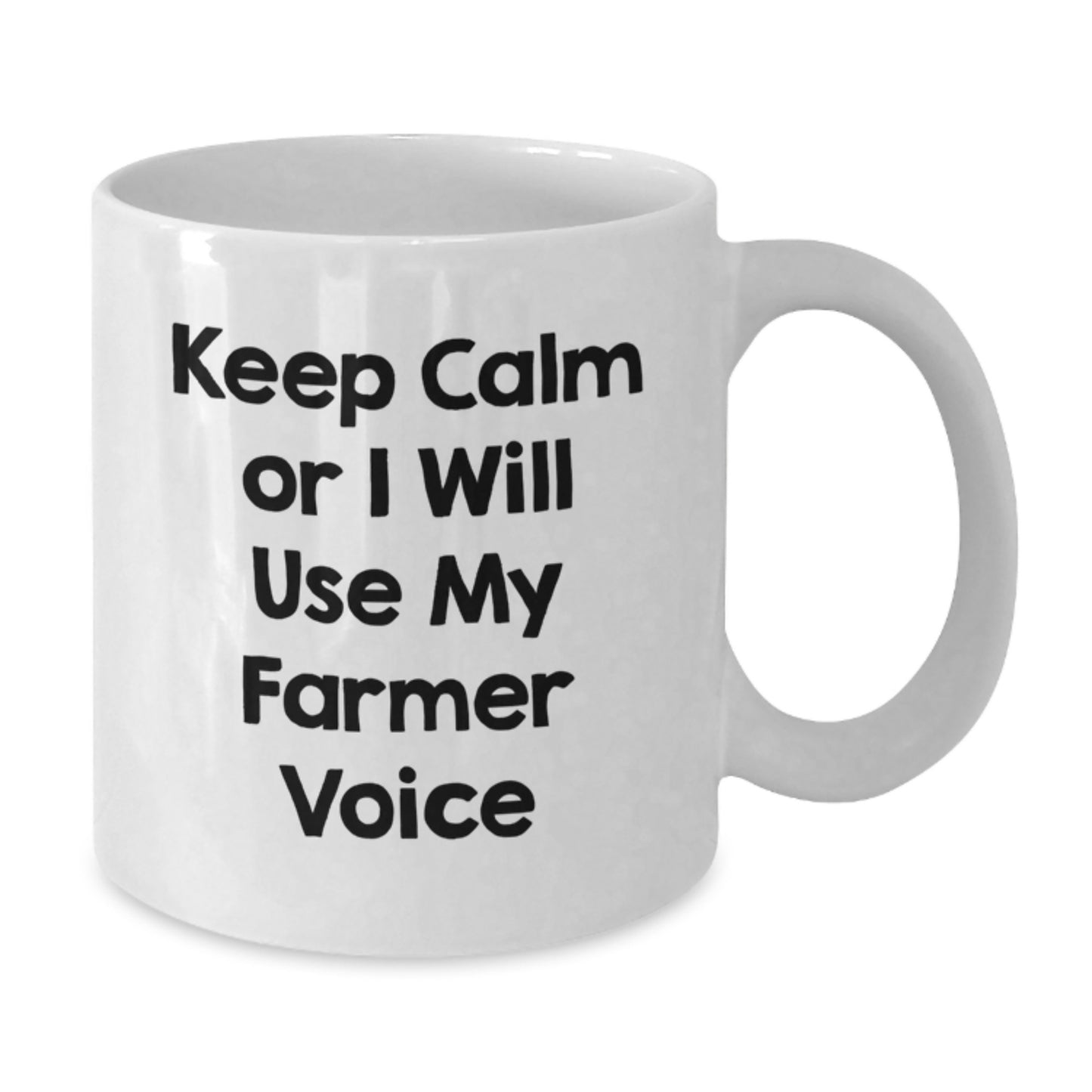 Christmas Unique Gifts for Men Farmer Lover - Funny White Coffee Mug, 'Keep Calm Or I Will Use My Farmer Voice' - Gifts from Friends to Family - Additional
