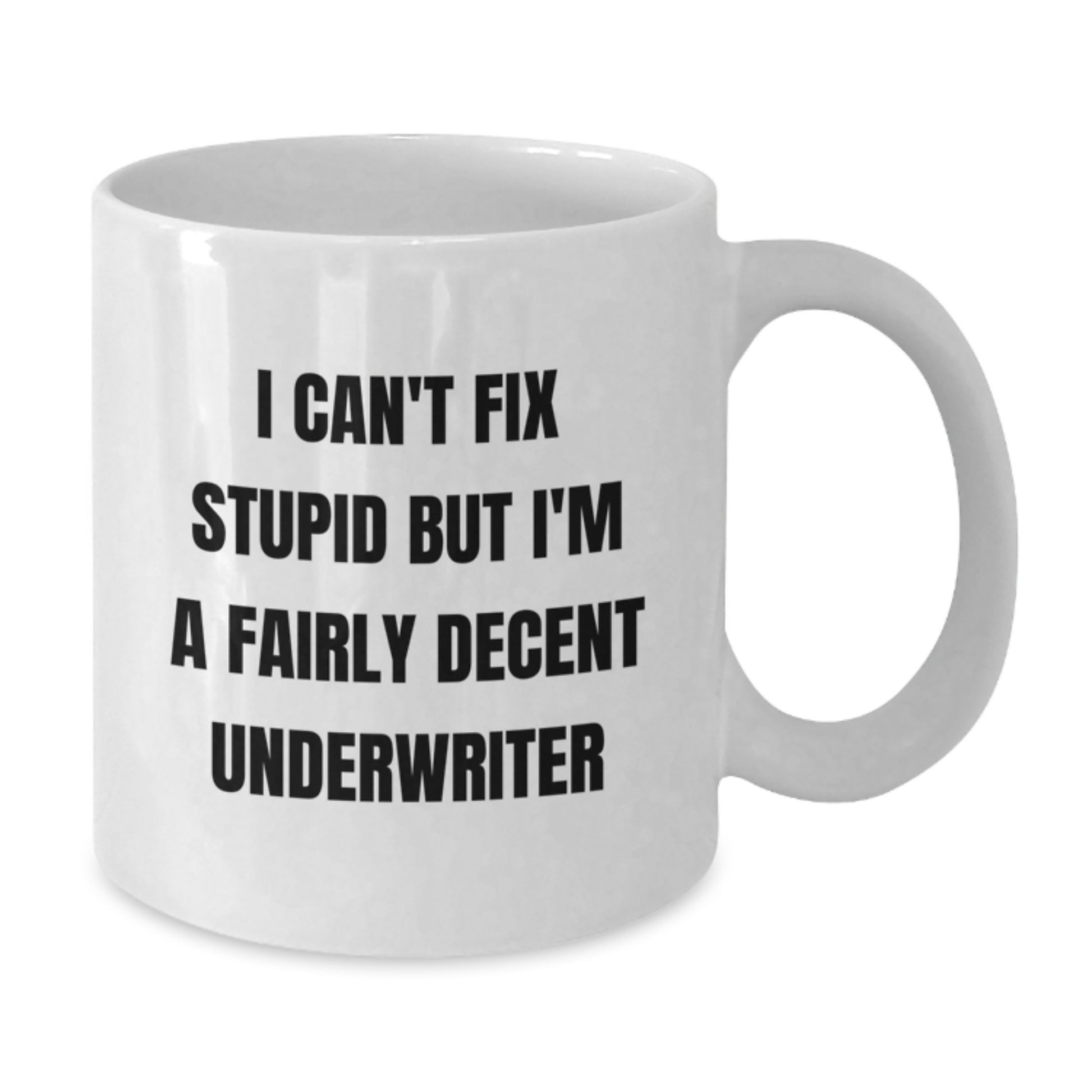 Underwriter Gifts, Funny Quote White Coffee Mug, Gifts from Friends for Graduation, 'I Can't Fix Stupid But I'm A Fairly Decent Underwriter', Unique Gifts for Underwriters and Friends - Additional