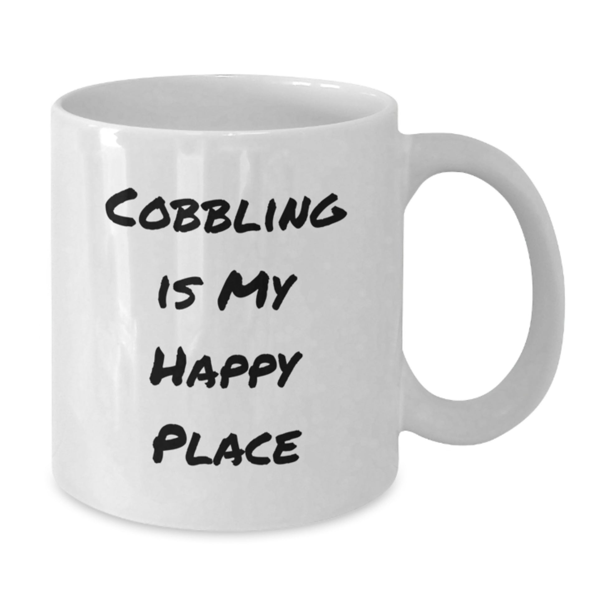 Cobbling Gifts for Him Funny White Coffee Mug, Cobbling Enthusiast Unique Valentine's Gifts from Men, Funny Quote 'Cobbling Is My Happy Place' on White Coffee Mug - Additional