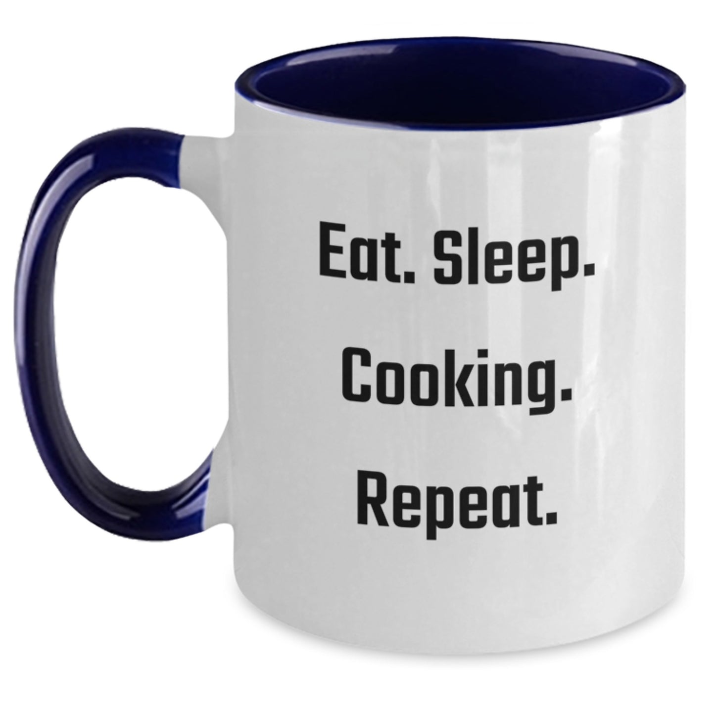 Funny Cooking Gifts for Friends, 'Eat. Sleep. Cooking. Repeat.' Two Tone Coffee Mug, Christmas Unique Presents from Friends, 11oz Ceramic Mug - Main