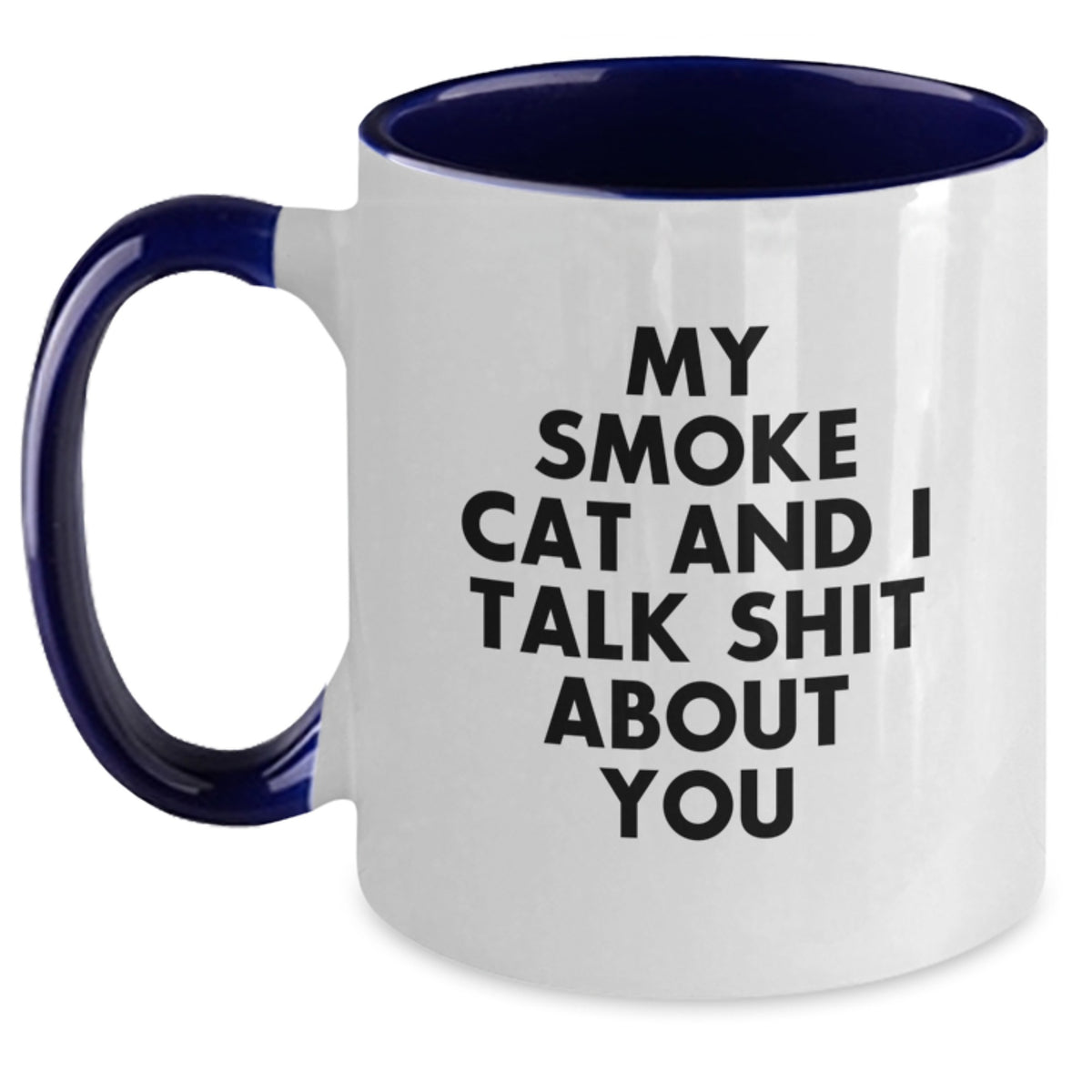 Funny Smoke Cat Gifts for Men, Women, and Friends - Unique Christmas Unique Gifts from Family and Coworkers - My Smoke Cat And I Talk Shit About You Quote on Two Tone Coffee Mug - Main