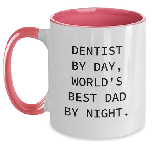 Funny Dentist Gifts from Men for World's Best Dad by Night, Unique Two Tone Coffee Mug for Christmas Morning - Main