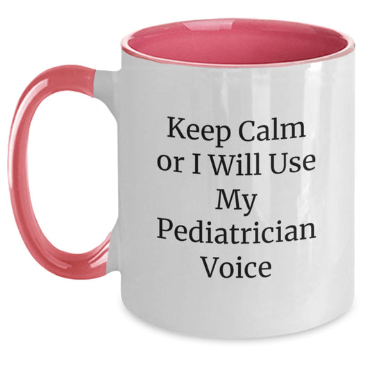 Funny Pediatrician Gifts from Family, Unique Christmas Unique Gifts for Pediatrician, Two Tone Coffee Mug with 'Keep Calm Or I Will Use My Pediatrician Voice' - Main