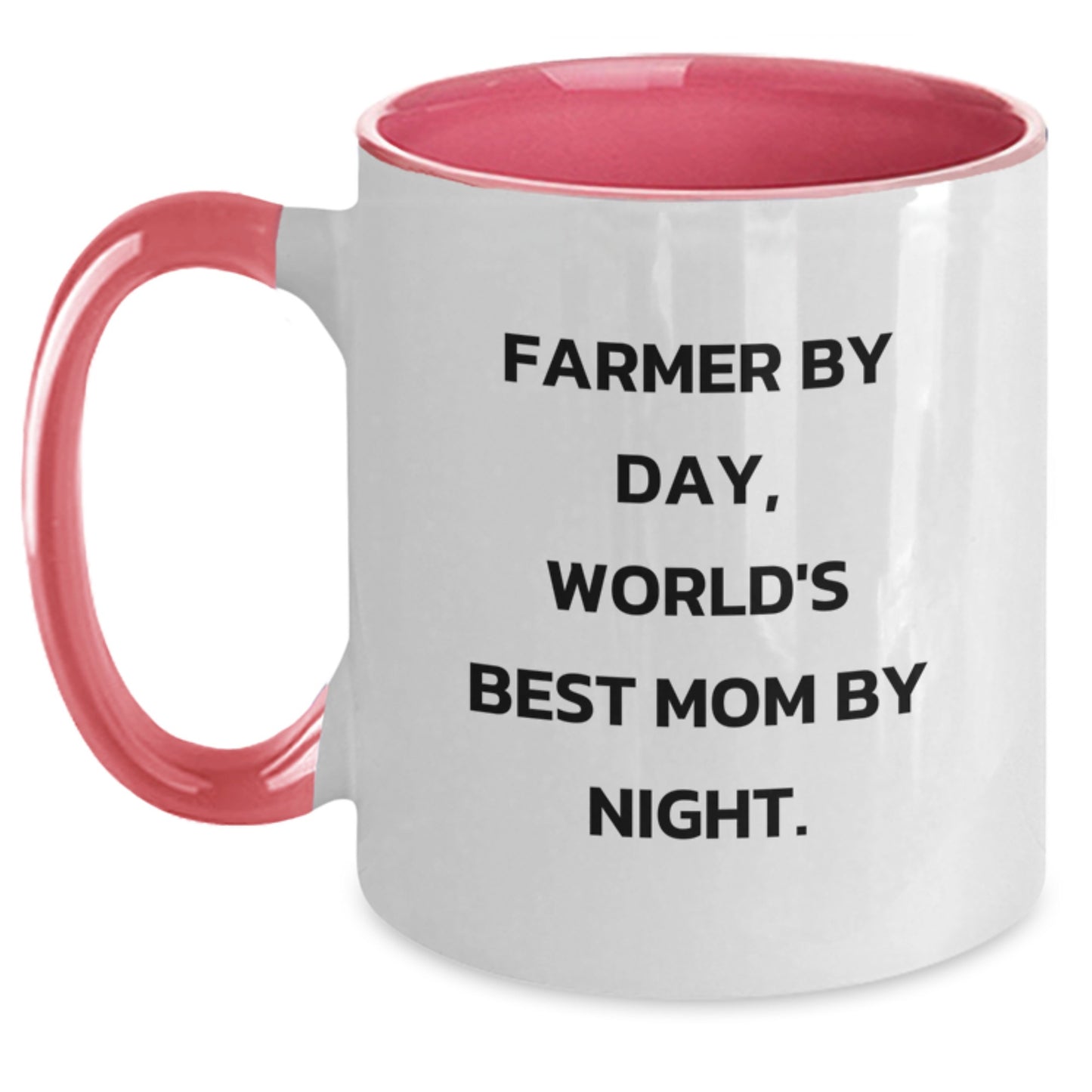 Funny Farmer Gifts from Mom for Christmas Unique Presents Two Tone Coffee Mug - Farmer By Day, World's Best Mom By Night. - Main