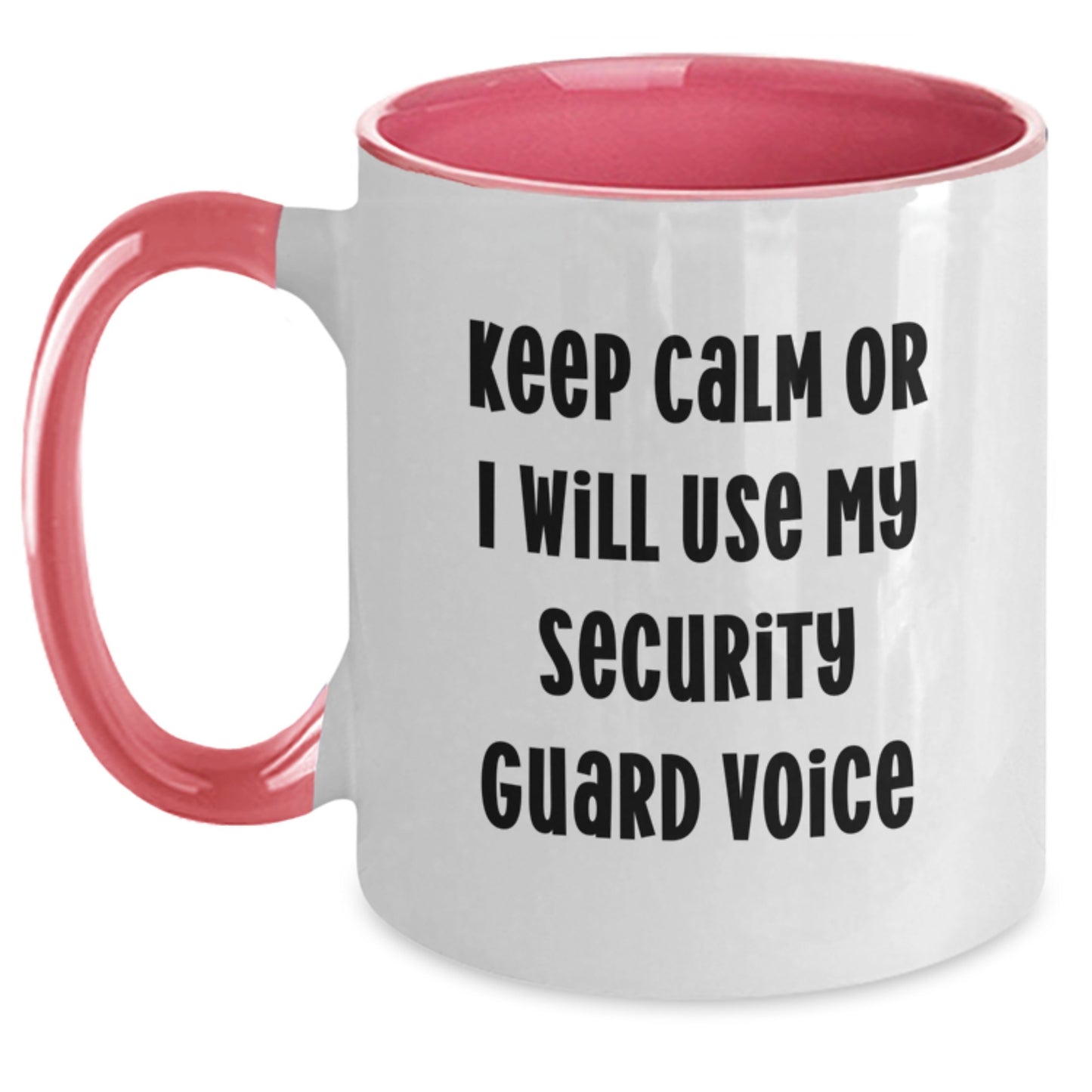 Funny Security Guard Gifts from Friends - Two Tone Coffee Mug, Keep Calm Or I Will Use My Security Guard Voice - Birthday Unique Gifts for Security Guard Men - Main